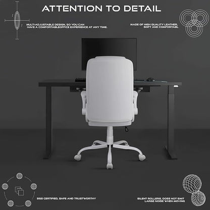 VITESSE Ergonomic Office Chair with Flip-up Armrests, Big and Tall Leather Executive Office Chair, High Back Lumbar Support Home Computer Desk Chair, Heavy and Duty Computer Chair (White)