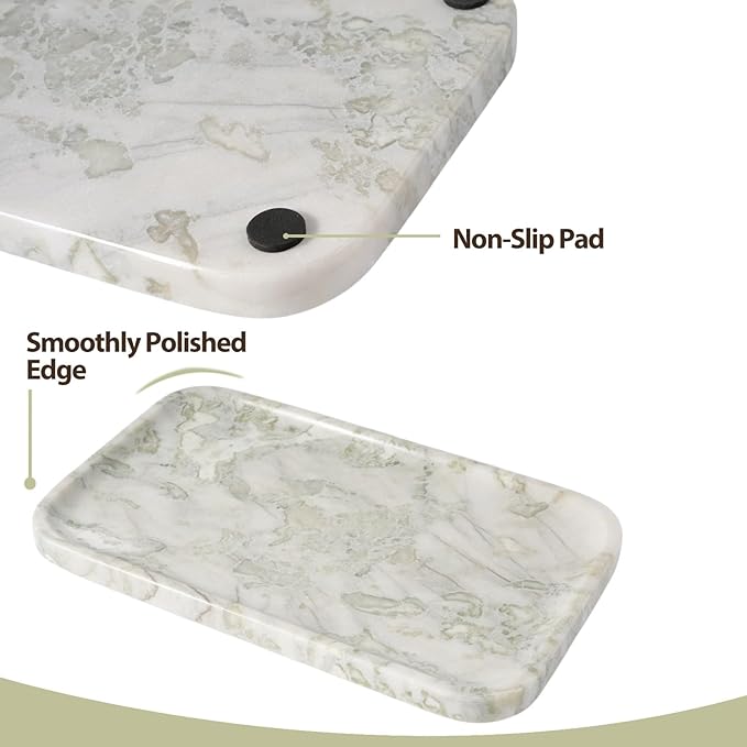 Marble Vanity Tray, Large Stone Bathroom Tray for Countertop, 14'' African Gem Genuine Marble Decorative Tray for Dresser, Green Kitchen Trays for Counter,Perfume Storage, Non-Resin/Ceramic