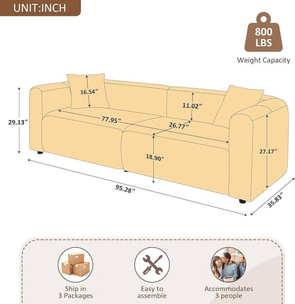 VANOMi 95" Cloud Couch, Comfy Deep Seat Boucle Cloud Sofa, Upholstered 3-Seater Oversized Loveseat Sofa with 2 Pillows, Modern Sofa for Living Room, Bedroom, Office, Apartment (Light Khaki)