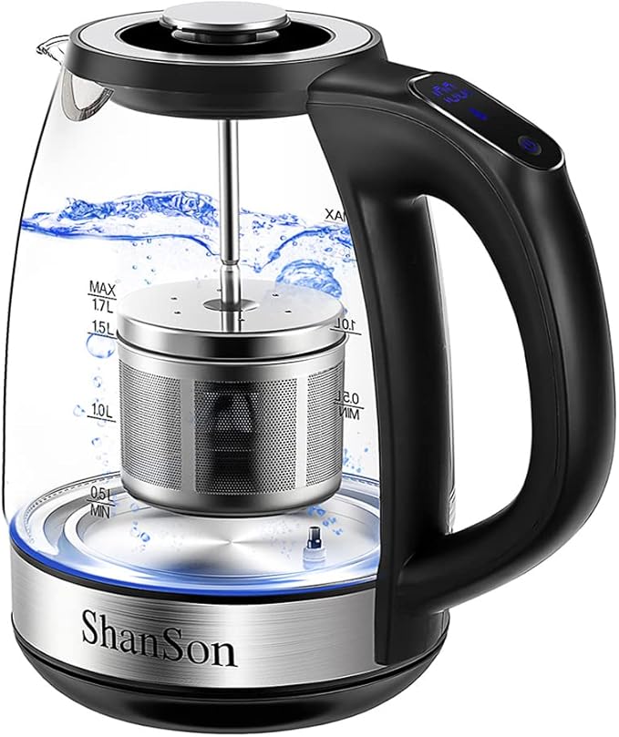 ShanSon Electric Kettle with Tea Infuser 1.7L Temperature Control Glass