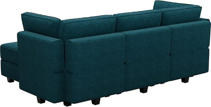 Belffin Terry Fabric Modular Sectional Sleeper Sofa Bed with Storage Convertible Sectional Couches for Living Room 6 Seaters Peacock Blue Modular Sofa