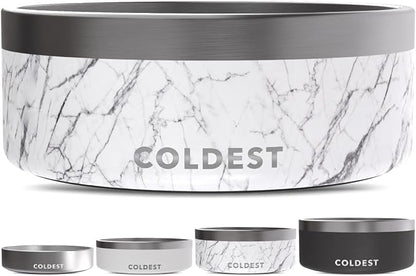 Coldest Dog Bowl - Anti Rust Metal, Non Slip, 3 Layers Insulated Stainless Steel Dog Bowls - Spill Proof & Heavy Duty - Water Bowl for Dogs, Cats & Pets, Dish Washer Safe (64 oz, Carrara Marble)