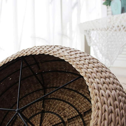 Handwoven Banana Leaf Pouffe Chair - Round Floor Seat with Padded Cushion for Comfort - Eco-Friendly Seating Solution for Home Decor and Relaxation