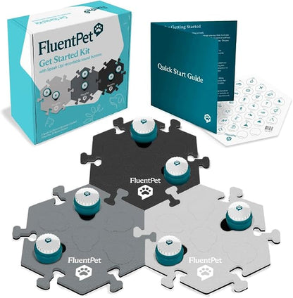 Speak Up! Get Started Kit with Clearer Upward-Facing Sound - 6 Recordable Buttons for Dogs & 3 Grey HexTiles | Dog & Cat Communication Buttons Set | with Batteries