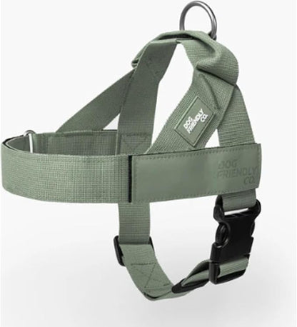Dog Friendly Co. Dog Harness for Medium Sized Dogs (Khaki, Medium) | One Click Buckle, Chafe Resistant Webbing, Adjustable Neck & Chest, and Heavy Duty D-Ring, Sturdy Comfortable and Easy to Use