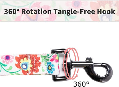 Ihoming Puppy Collar and Leash Set for Daily Outdoor Walking Running Training, White Colorful Flowers Design for Extra Small Boys Girls Dogs Cats Pets, XS-Up to 10LBS