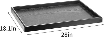 28 x 18 Inches Extra Large Solid Wood Serving Tray for Tea Coffee Table Snack Food Meals Serving Plate Kitchen Party Bar Breakfast Server with Raised Edges Black Wooden Decorative Ottoman Tray