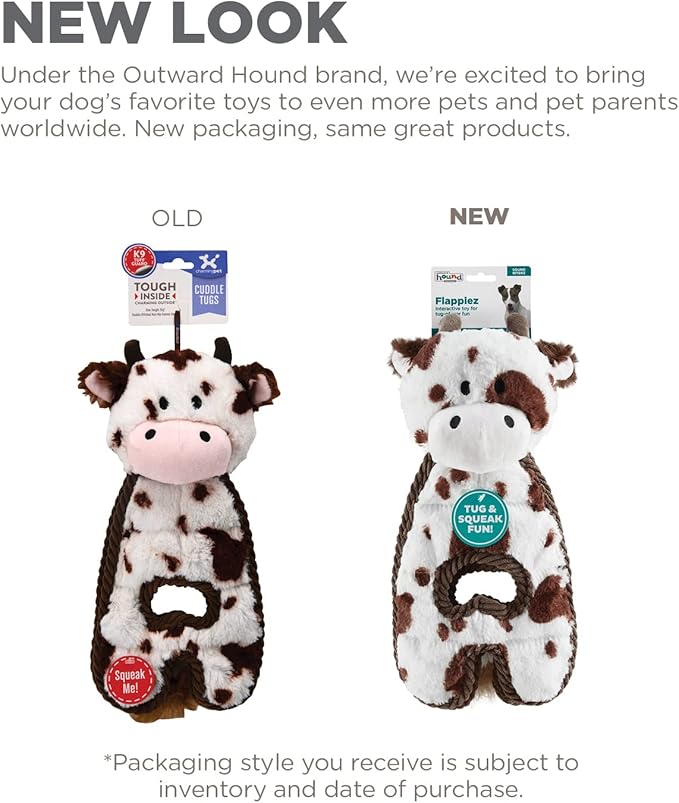 Outward Hound by Charming Pet Cuddle Tugs Cow Plush Squeaky Dog Toy