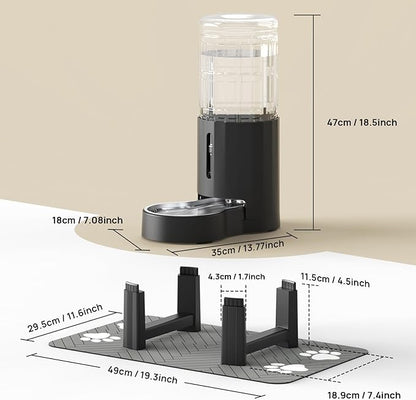 CZPET Elevated Dog Water Bowl Dispenser with Mat for Large Dogs,Tall Raised Pet Waterer Stand,Relieve Neck Pressure,Large Capacity and Drinking Area Noise-Free for Pets (9L+Stand+Mat)