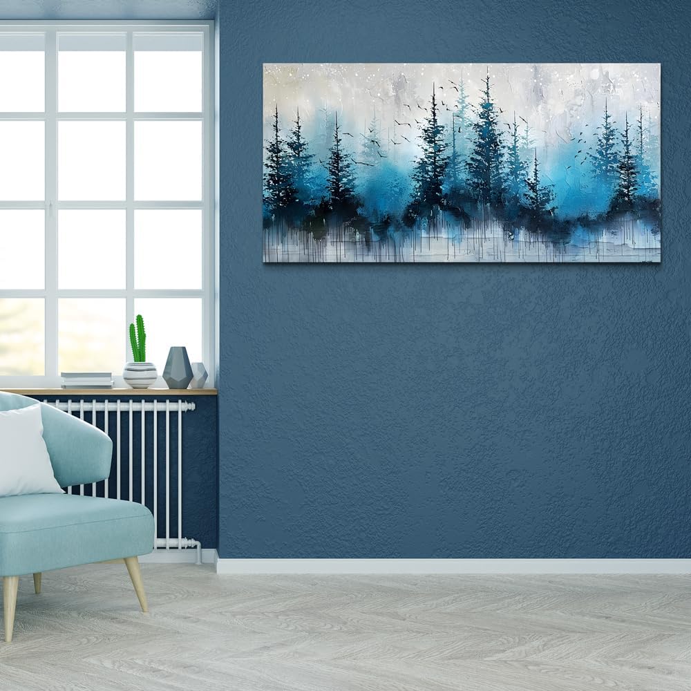 hyidecorart Large Wall Decor For Office Framed Wall Art For Living Room Scenery Abstract Wall Painting Bedroom Decoration Misty Forest Trees Pictures Artwork Canvas Prints Home Room Decor 60"X30"
