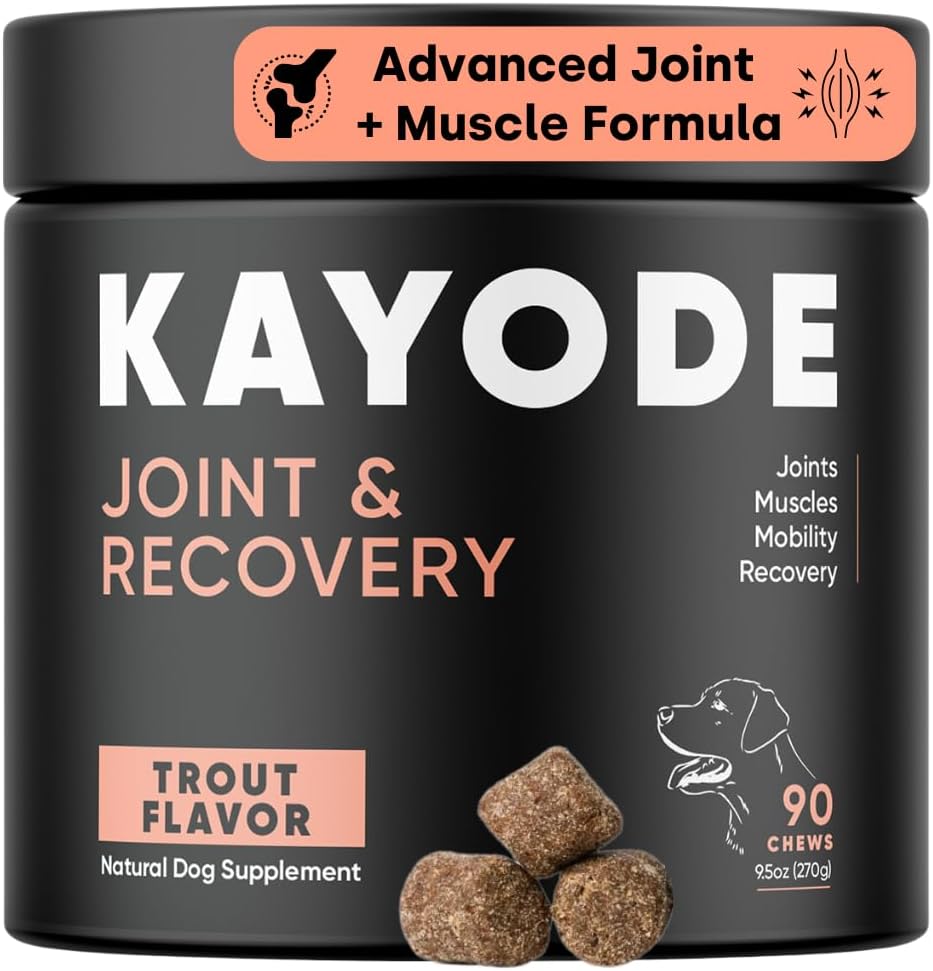 Joint & Recovery | 2-in-1 Joint & Muscle Chews. Help Reduce Pain & Increase Daily Activity. Helps with Arthritis and Pain Prevention. Tasty Trout Flavor.