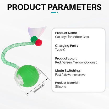 Interactive cat Toy cat Toys for Indoor Cats Agile Moving Cat Ball with Elastic Mesh Tail Automatic Kitten Toys Motion Activated Ball (Green)