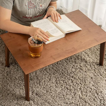 Kuabner Wooden Folding Coffee Table No Assembly Low Collapsible Japanese Floor Table Small Spaces Tatami FoldableTable for Living Room Home Office (Walnut,Compact)