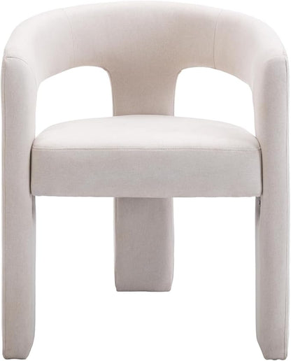 DAYALANE Modern Barrel Dining Chair, Upholstered Accent Kitchen Chair with Arms Comfy Linen Fabric Side Chair for Living Room/Home Office/Reception, Linen Cream