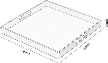 Clear Acrylic Serving Tray with Handles-Butler Trays for Coffee Table, Snacks,Breakfast in Bed, Kitchen Countertop,Vanity,Makeup Organizer,Ottoman (Clear, 20x20 Inches)