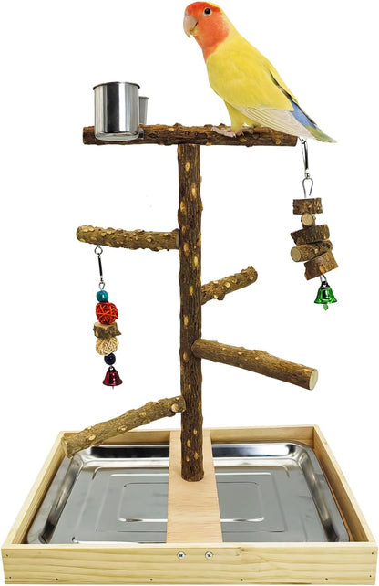 Tfwadmx Bird Perch Natural Wood Stand Parakeet Playground Toy Parrot Play Stand Platform Bird Cage Branch Perch Accessories for Canaries Cockatiels Conure Lovebirds