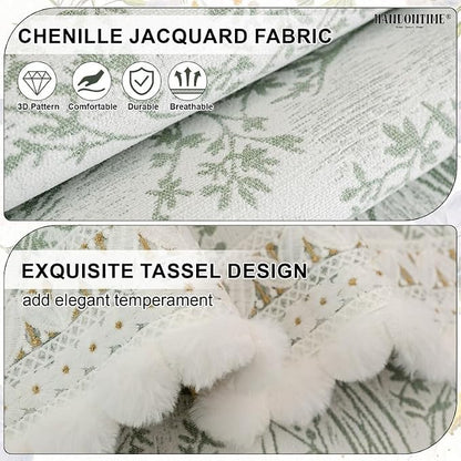 HANDONTIME Elegant Floral Pet Couch Cover, Jacquard Chenille Dog Bed Cover with Plush Fringe, Non-Slip Washable Sofa Protector for Dogs & Cats, Fits Sectionals 3 Cushion Couches (Green,35.4" x 94.5")