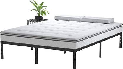 12 Inch Bed Frame Queen Size No Box Spring Needed, Heavy Duty Queen Platform Metal Bed Frame Support Up to 3000 lbs, Easy Assembly, Noise Free, Black