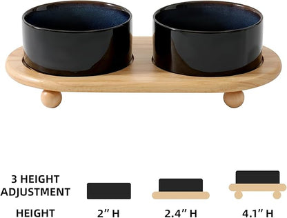 Ceramic Elevated Dog Bowls, Food and Water Bowls for Dogs, Puppy, Raised Dog Dish, Pet Feeder(6inch, 2 x Starry Sky + Stand)