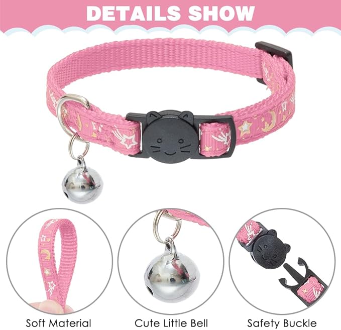 PAWCHIE Cat Harness with Leash and Collar Set - Escape Proof Adjustable H-shped Cat Harness with Star and Moon Pattern Glow in The Dark for Kitty Outdoor Walking