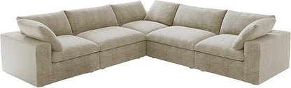JACH V-Shaped Sectional Couch, Deep 5-Seats Convertible Sectional Sofa, Cushion Covers Removable, Modern Modular Sofas for Living Room/Bedroom/Apartment (Khaki)