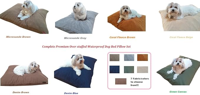 Durable Comfort Micro-Cushion Memory Foam Pet Dog Pillow Bed with Waterproof Liner + External Cover for S,M,L Dogs- Complete Set (Brown Microsuede, 48''x29'')
