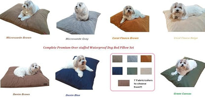 Durable Comfort Micro-Cushion Memory Foam Pet Dog Pillow Bed with Waterproof Liner + External Cover for S,M,L Dogs- Complete Set (Brown Microsuede, 48''x29'')