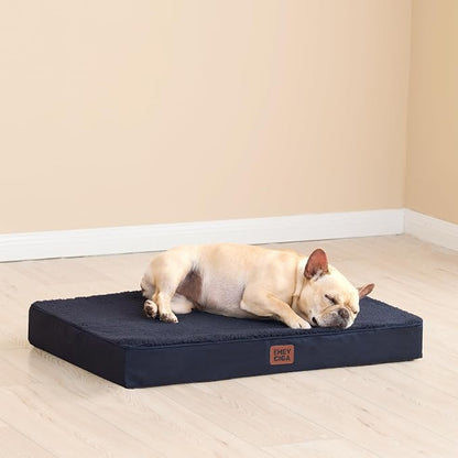 EHEYCIGA Orthopedic Dog Bed Large with Removable Washable Cover, 36IN Navy | Egg Crate Foam Support, Durable Oxford fabric, Non-Slip Bottom, Machine Washable, Soft Waterproof Plush Pet Bed Mat For Crate