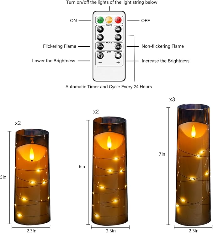Flameless Candles with Embedded Star String, Battery Operated LED Pillar