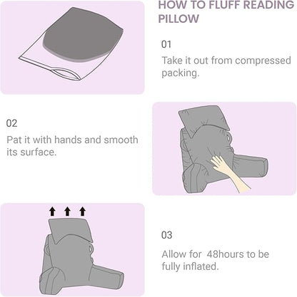 Unisakey Portable Reading Pillows with Headrest for Bed Sitting Up(Lavender Purple Oeko-Tex), Velvet Back Pillow with Arms & Pockets for Adults, Support Memory Foam Bed Pillow for Dorm/Reading/Gaming