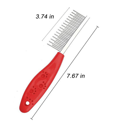 Dog or Cat Comb Grooming with Short and Long Teeth Dematting Knots Tangles Remover Combs Detangler Tool Suitable for Dogs Cats Poodle HorseStainless Steel Pin (Red)