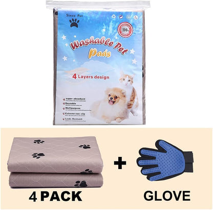 SincoPet Washable Dog Pee Pads with Puppy Grooming Gloves,Puppy Pads,Reusable Pet Training Pads,Large Dog Pee Pad,Waterproof Pet Pads for Dog Bed Mat,Super Absorbing Whelping Pads