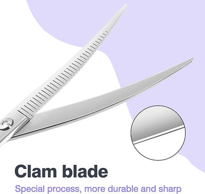 Professional Curved Thinning Scissors for Dog Grooming, 30-Degree Curvature, Japanese 440C for Trimming Dogs Cats and Other Pets face and paws