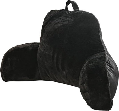 Aimuan Reading Pillow Bed Rest Pillow with Arms Rabbit Fur Cushion for Adults Teens Incline Rest Sitting up & Sleeping Snoring Pillow with Pregnancy Lumbar Back Support (Standard, Black)