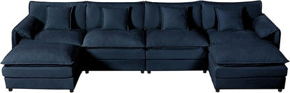 RENDGO 143" Modular Sectional Sofa, Chenille Cloud Couch for Living Rooms & Apartment, Deep Seat Comfort, Flexible U-Shape Combination Sofa for Family Guest Rooms,2 Ottoman,Blue