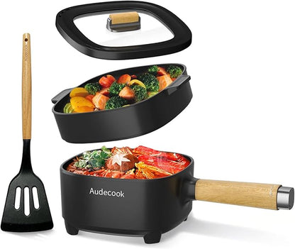 Audecook Hot Pot Electric 2L, Cermic Glaze Non-Stick Frying Pan 8 Inch