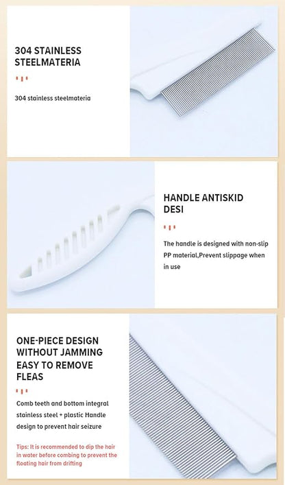 Pet Grooming Comb - 2-in-1 Multifunctional Stainless Steel Comb for Flea, Tear Stain Removal, and Dehairing Dogs and Cats' Face, Paws, and Body