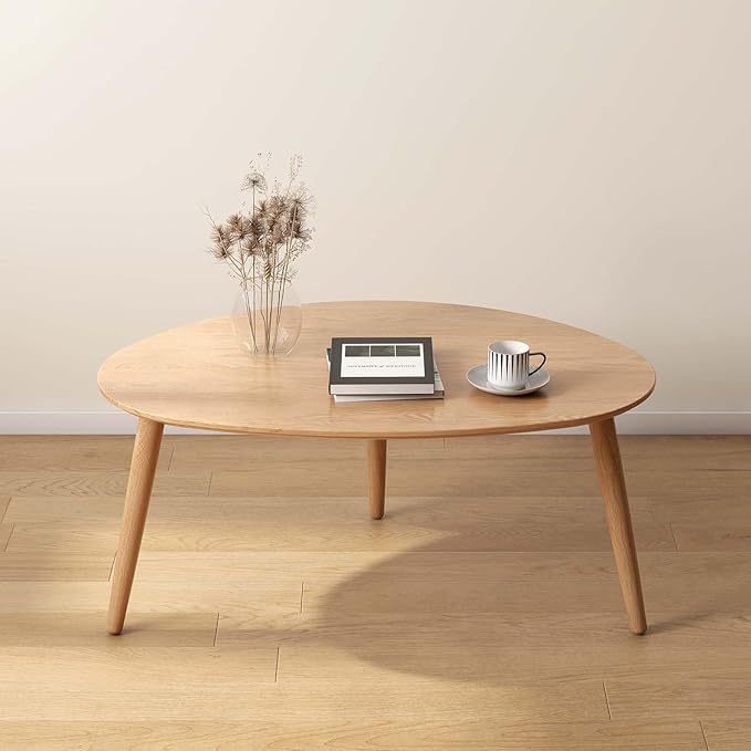 Wayshome Small Oval Coffee Table, 100% Solid Wood Coffee Tables Mid Century Modern Table for Living Room Side Table End Tables for Home(Original Wood Color, 33.46''x22.83''x15.74'')