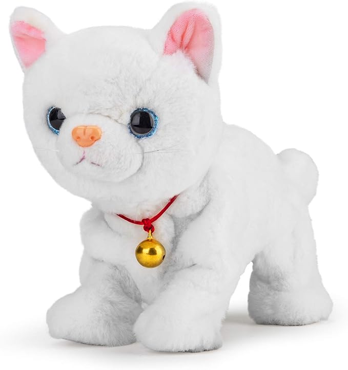 Smalody Interactive Electronic Plush Toy - Upgrade Robot Talking Cat Toys with LED Light Eyes, Animals Sound Control Electronic Pet for Kids, Kitten Toys for Boys & Girls Kids(White)