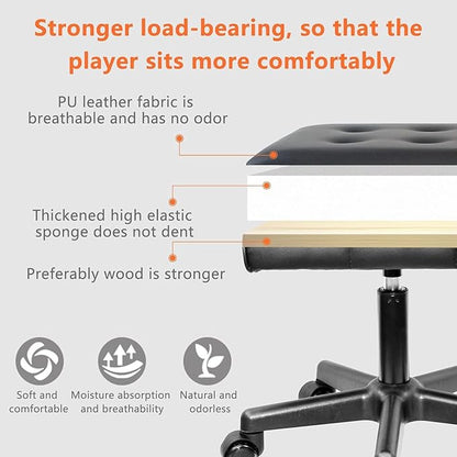 Footrest Under Desk Leg Rest Ottoman Adjustable Height Foot Stool with Wheels Leather Footrest for Home Office