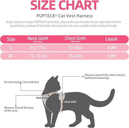 PUPTECK Cat Harness and Leash Set Escape Proof Reflective Cat Walking Harness Adjustable Soft Breathable Mesh Vest for Small Pets, Pink Flowers, M