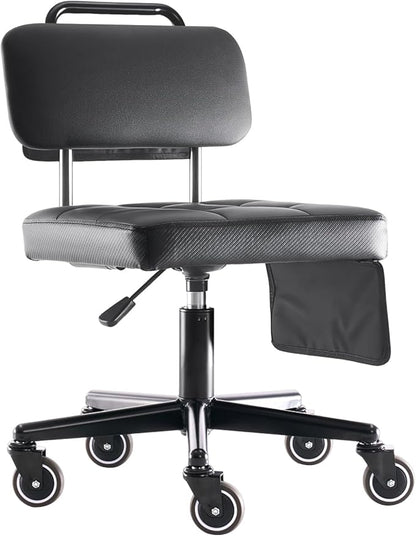 WUDOYO Adjustable Rolling Shop Stool with Tool Bags, Black Padded Seat, TPE Wheels, Real Backrest, Easy Handrail (Bending Work Seat Height(16-21"))