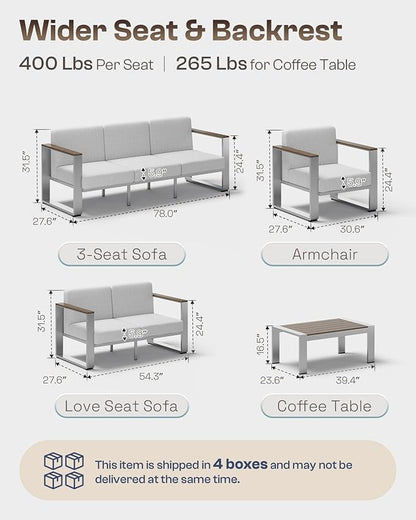 ComfCove Outdoor Patio Furniture Set, 7 Seats Outdoor Patio Conversation Sets with Ergonomic Seat and Wide Washable Thick Cushions, Modern Patio Sectional Furniture for Balcony, Porch (Gray)