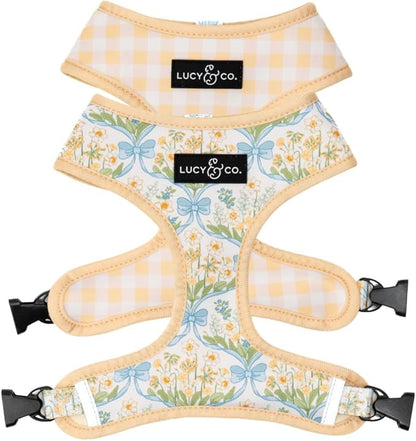 Lucy & Co. Reversible Dog Harness - Water-Repellent Neoprene, Dual-Print Design, Easy Swap Style, Adjustable Comfort Fit - Sunshine Daffodils Reversible Harness - X-Small