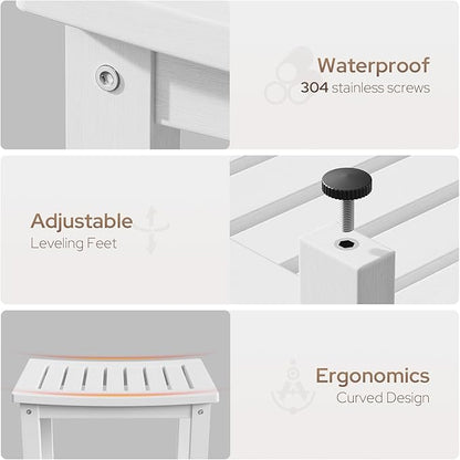 Psilvam Poly Lumber Shower Bench, Shower Stool with Storage Shelf, Shower Benches for Inside Shower Water Resistant & Non-Slip Design Shower Chair Seat for Bathroom, Living Room (White)