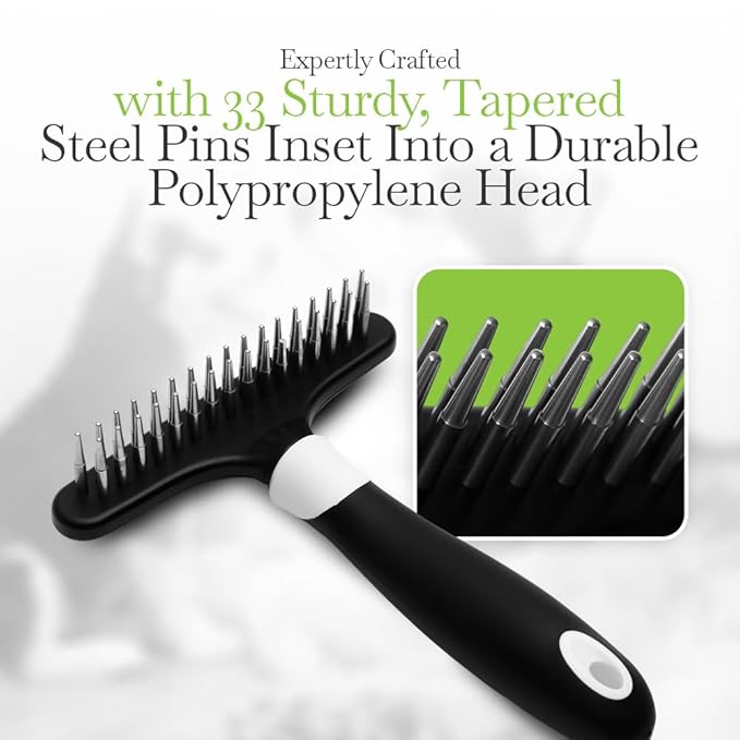 Fuller Brush Undercoat Pet Rake - 33 Sturdy Tapered Steel Pins Inset into Polypropylene Head - Ergonomically Designed Rubberized Handle - Reduce Tangles, Remove Loose Undercoat for Shed-Free Groom