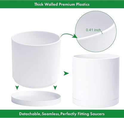 D'vine Dev 16 Inch White Plastic Planter Pots for Plant Pot with Drainage Hole and Seamless Saucers, 74-X-A-5