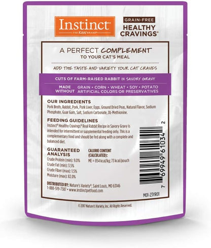 Instinct Healthy Cravings Natural Wet Cat Food Topper, Grain Free Recipe - Real Rabbit, 3 oz. Pouches (Pack of 24)