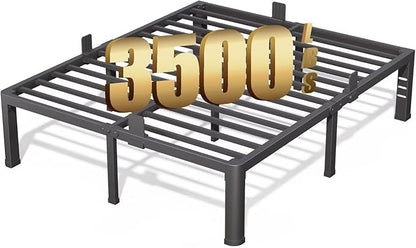 FUIOBYVV 16 Inch King Bed Frame with Rounded Corner and Headboard Hole Mattress Retainers 3500 LBS Metal Heavy Duty Steel Slats Support No Box Spring Needed Platform Noise Free Easy Assembly