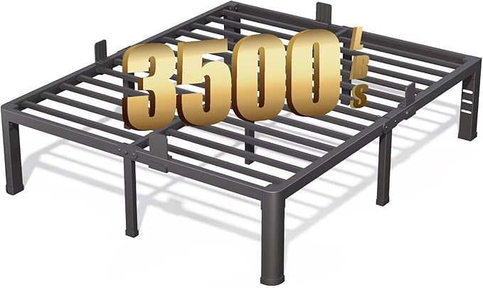 FUIOBYVV 16 Inch Full Bed Frame with Rounded Corner and Headboard Hole Mattress Retainers 3500 LBS Metal Heavy Duty Steel Slats Support No Box Spring Needed Platform Noise Free Easy Assembly
